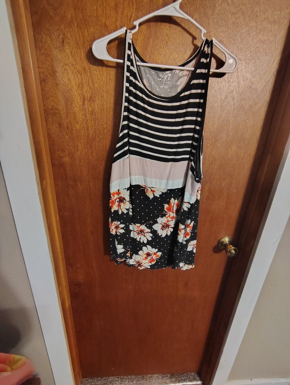 Black Striped & Floral Sleeveless Tank Top with Pink Accent